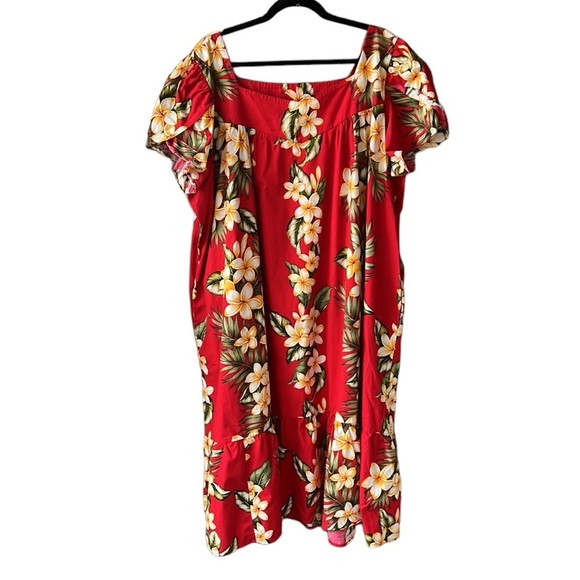 Hawaiian Shoppe Red Orchid Long Line Dress 100% Cotton USA Made. 5X - Picture 1 of 10